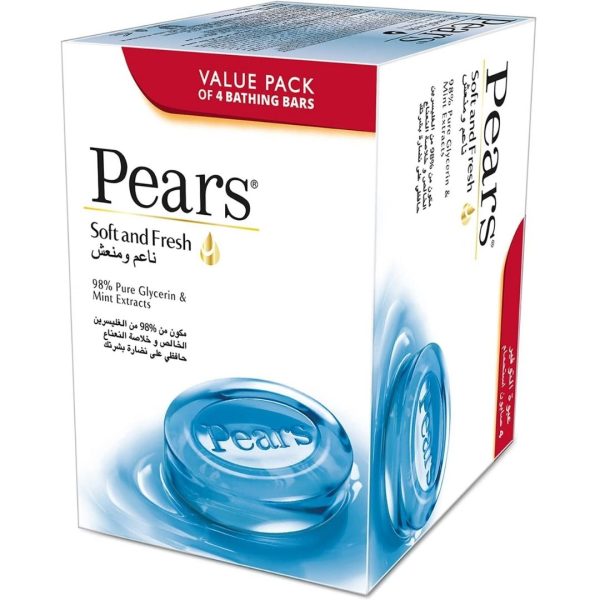 Pears Soft & Fresh Bathing Soap Bar Pack of 4, 125g