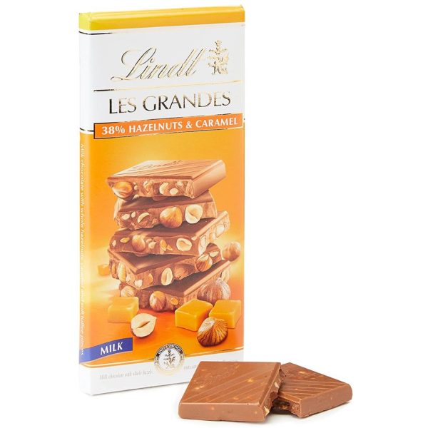Lindt Les Grandes Milk Chocolate with 38% Hazelnut-Caramel Bar, 150g