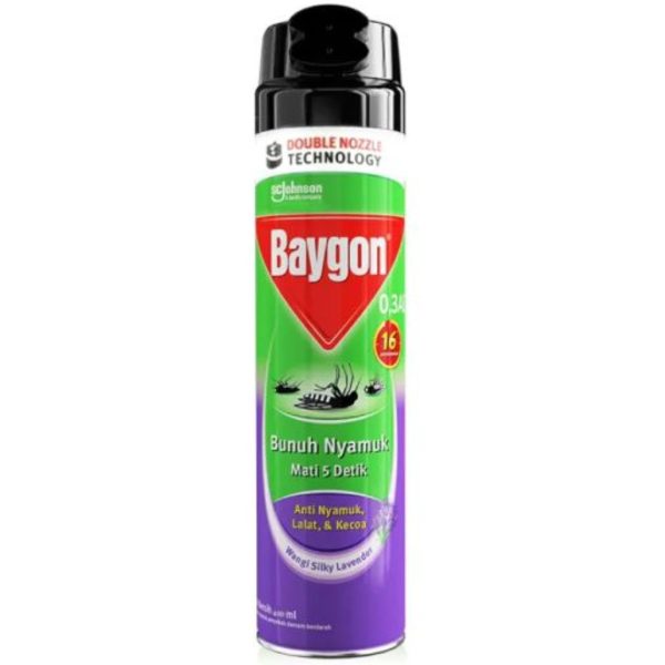 Baygon Double Nozzle Technology Wangi Silky Lavender, 600ml