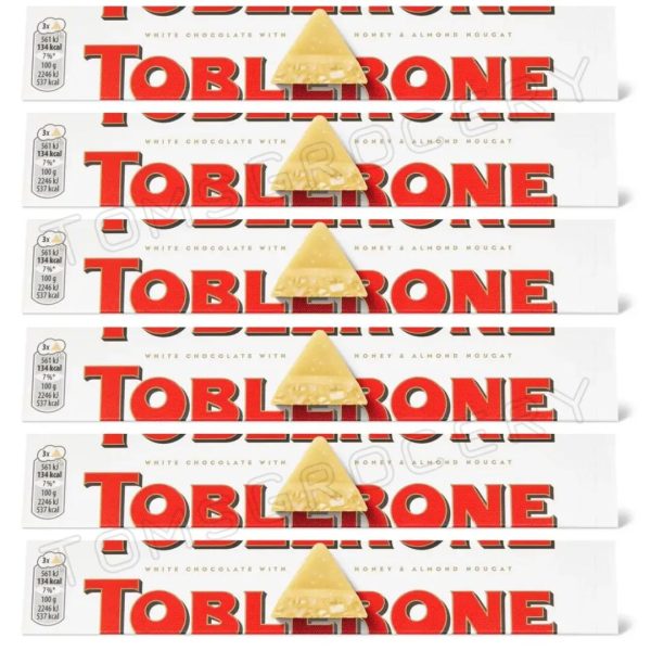 Toblerone Swiss White Chocolate with Honey and Almond Nougat, 6x100g